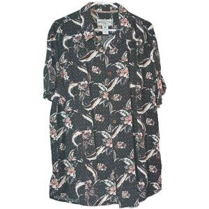 Margaritaville Shirt Men's Large Hawaiian Floral Marlins Button Up Beach Black
